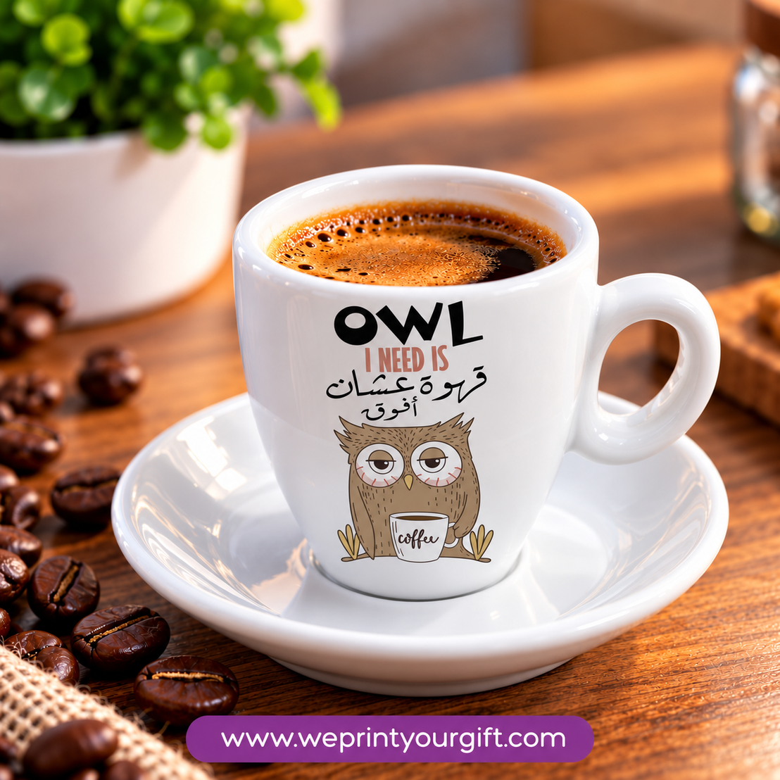 Cute Owl Ceramic Espresso Cups with Saucers – Adorable & Funny Owl Designs