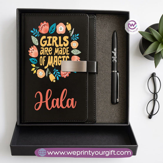 Motivational Personalized Gift Box – Custom Name Leather Notebook & Engraved Pen