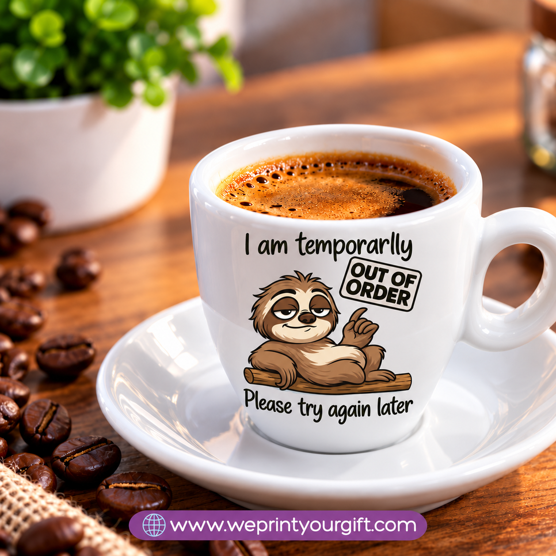 Funny Coffee Lovers Espresso Cups with Saucers – Humorous Coffee Quotes & Designs