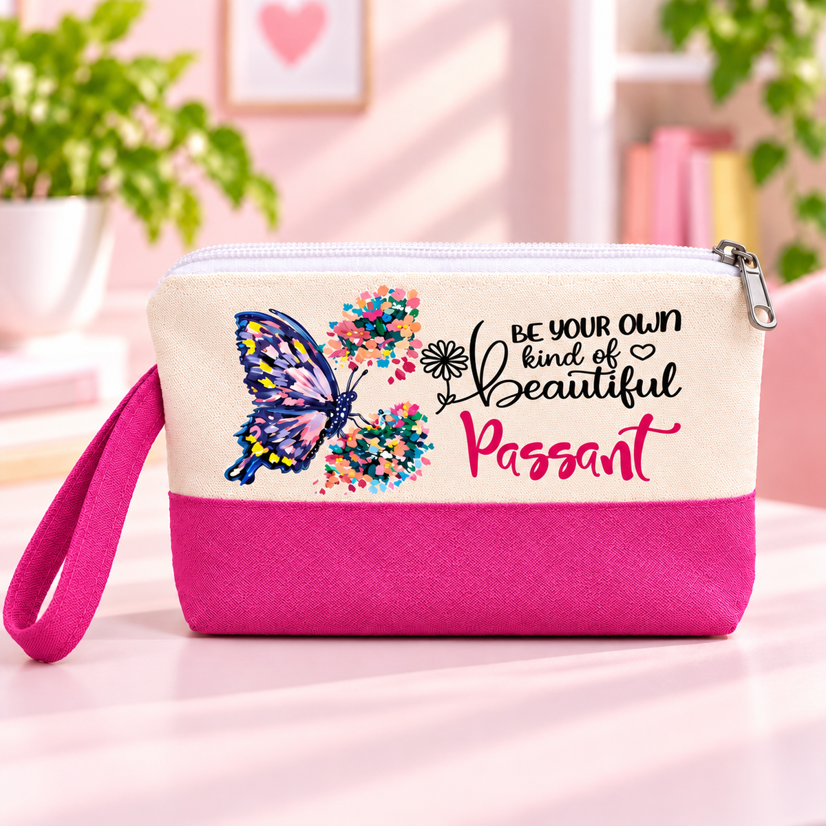 Motivational Butterfly Two-Tone Canvas Pencil Case & Makeup Pouch | With Side Handle