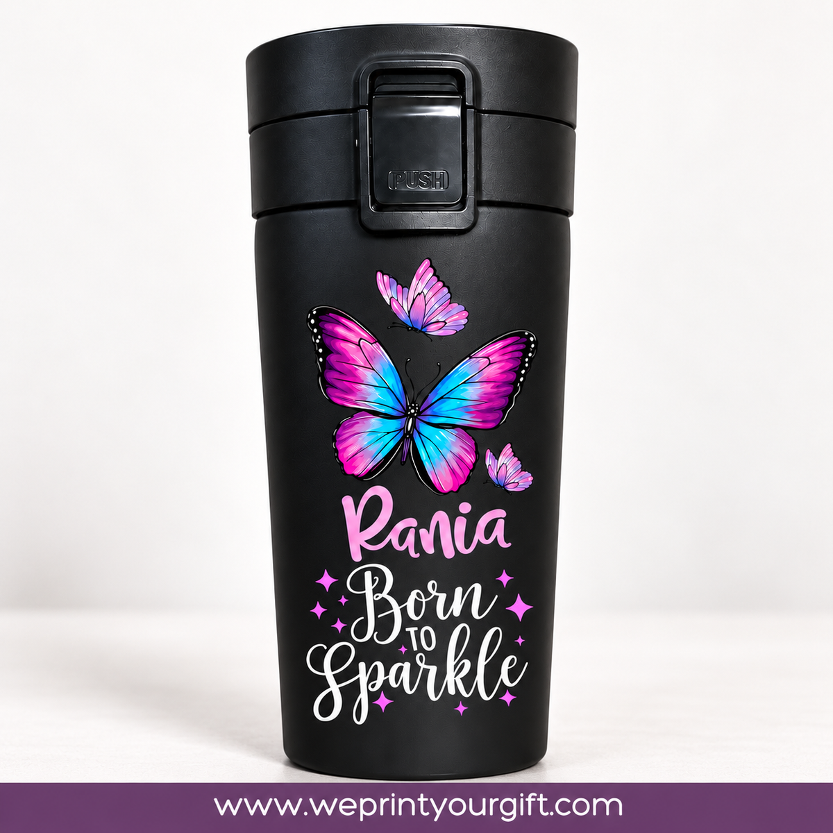 Purple Motivational Black Thermal Mug 500ml