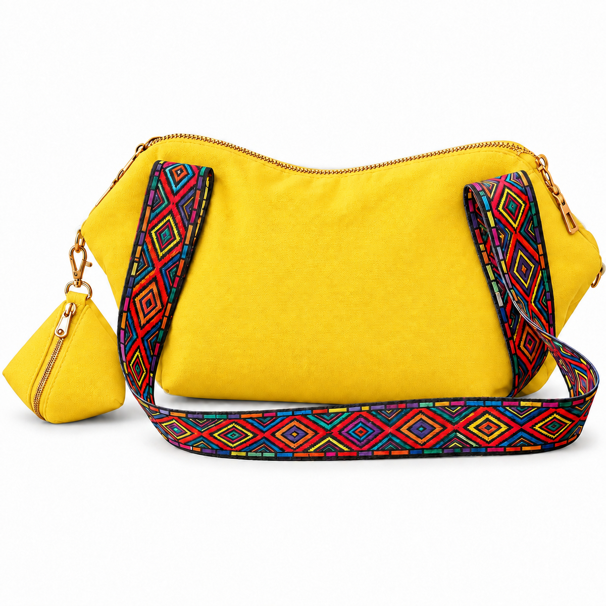 Shoulder Bag & Pouch Set with Patterned Strap -Customization Options
