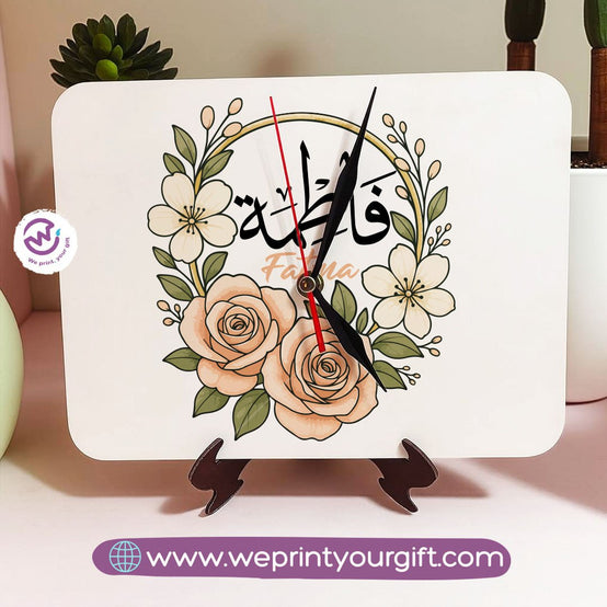 Personalized Wooden Clock with Floral Name Design