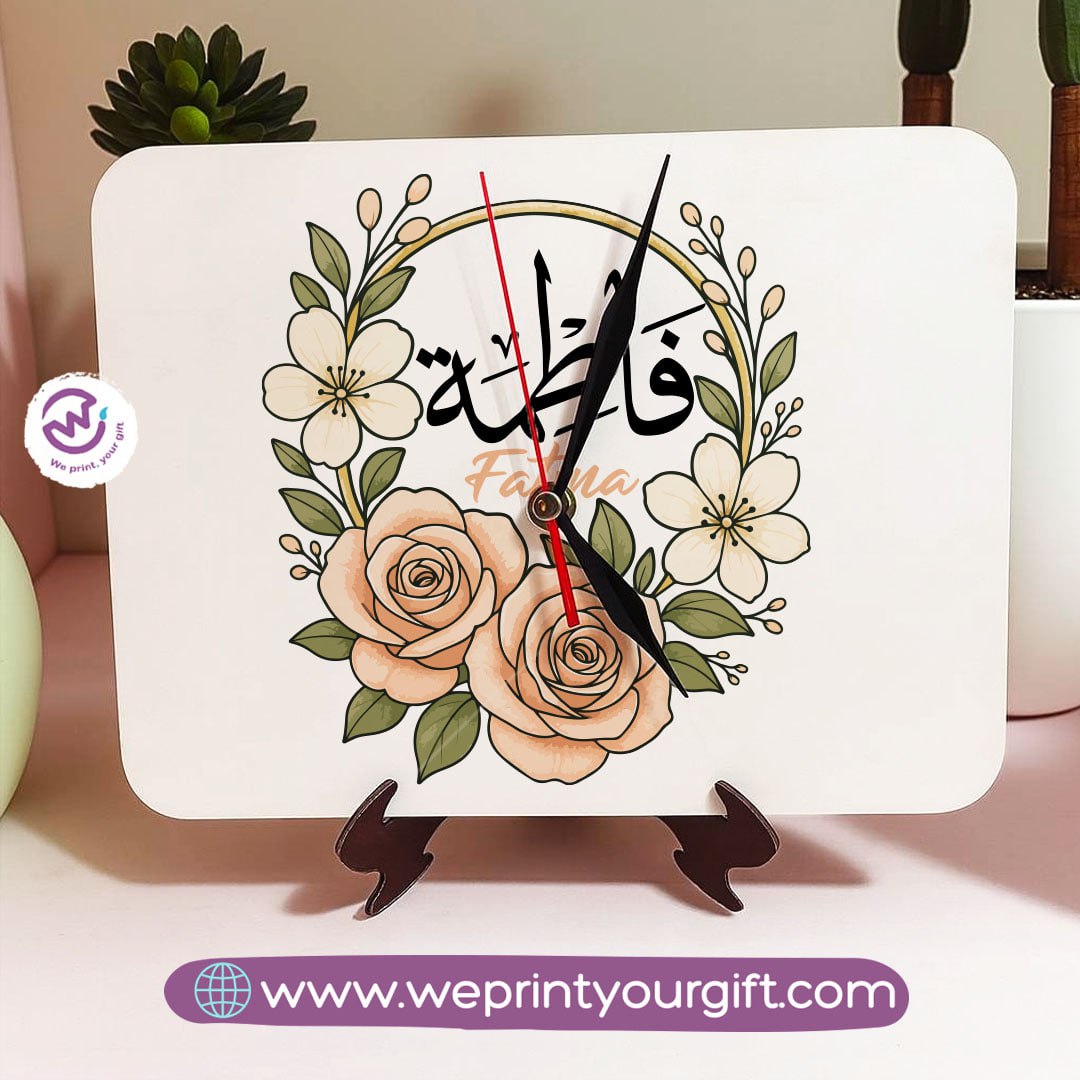 Personalized Wooden Clock with Floral Name Design
