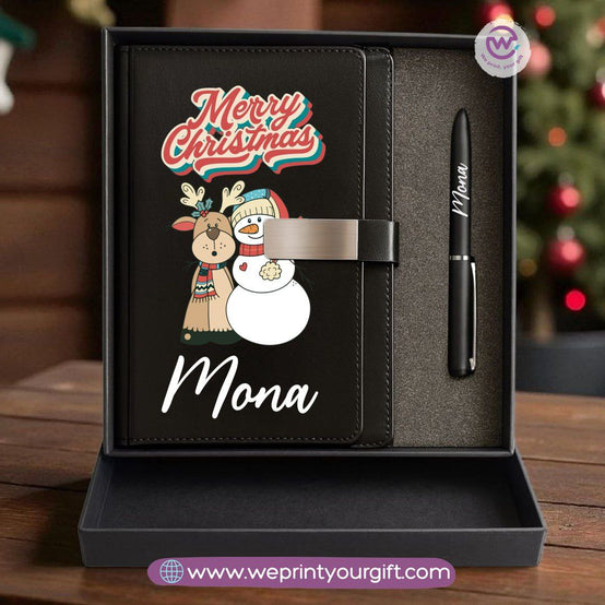 Christmas Leather Gift Box – Personalized Notebook & Engraved Pen