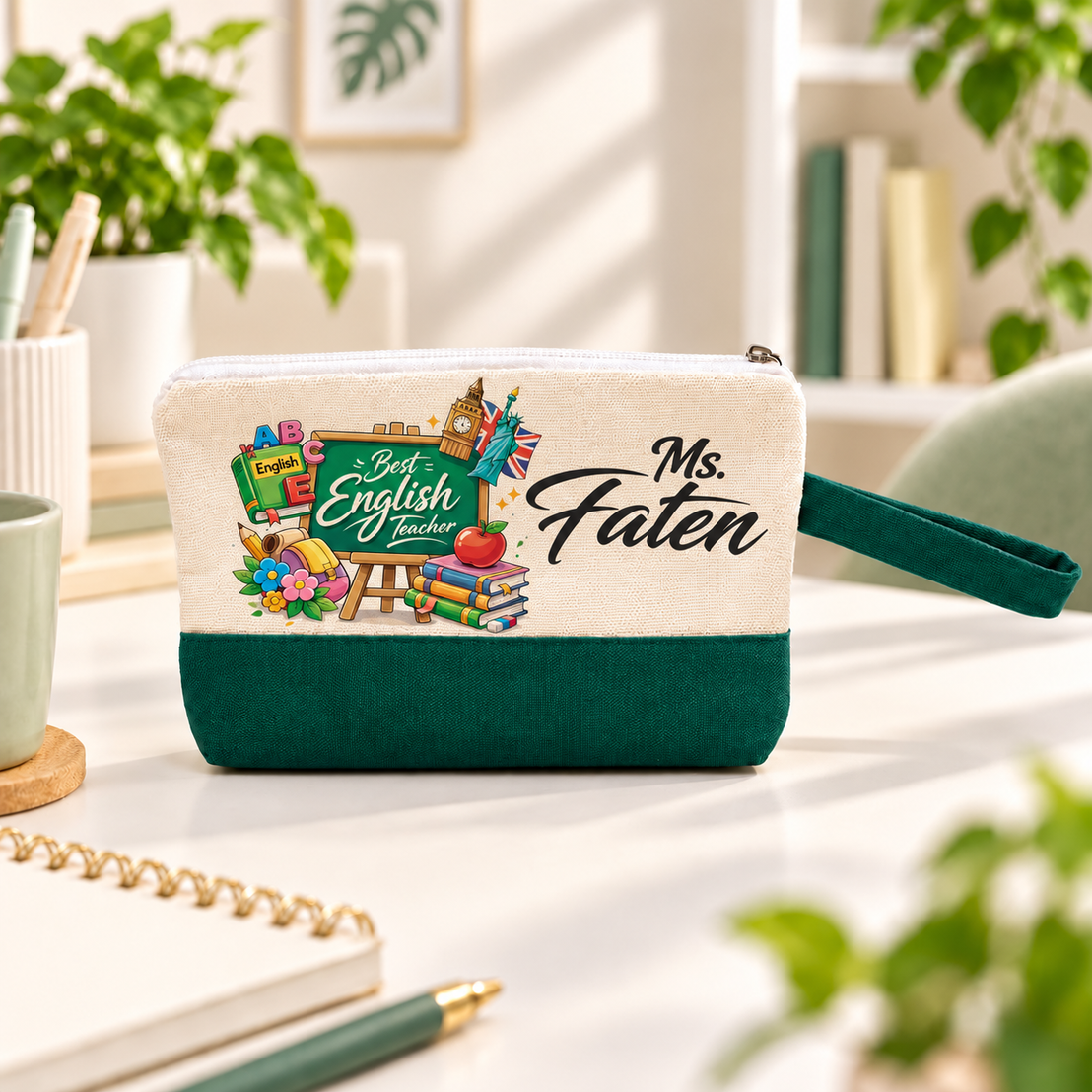 Teacher Appreciation Canvas Pouch | Two-Tone Pencil Case with Side Handle