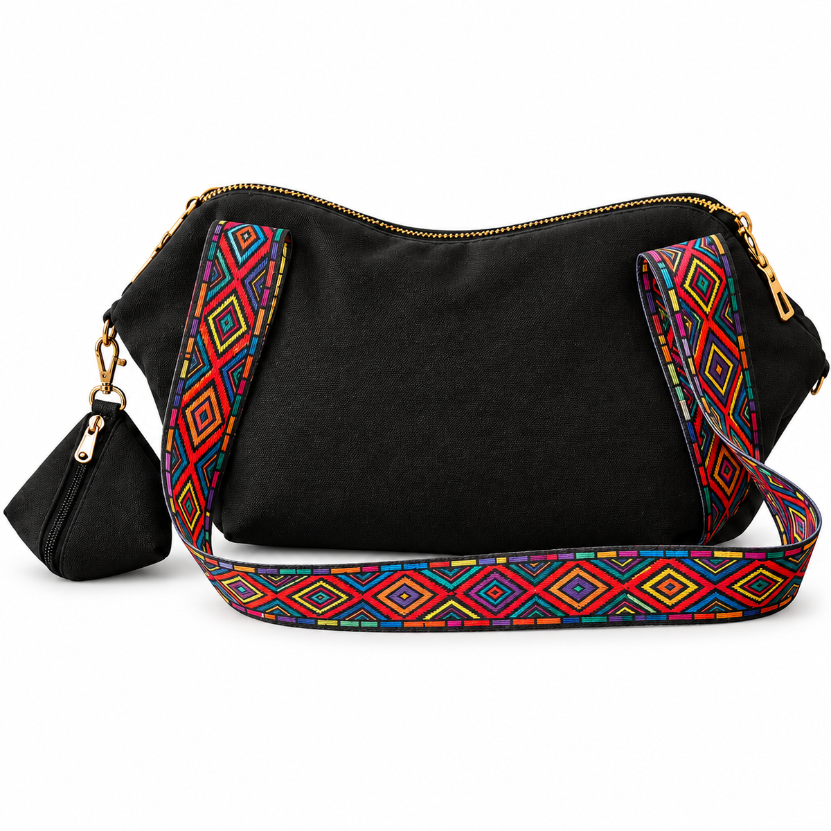 Shoulder Bag & Pouch Set with Patterned Strap -Customization Options