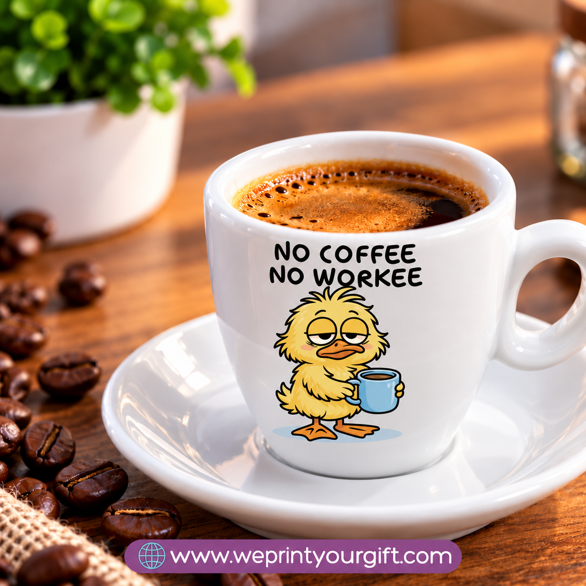 Funny Coffee Lovers Espresso Cups with Saucers – Humorous Coffee Quotes & Designs