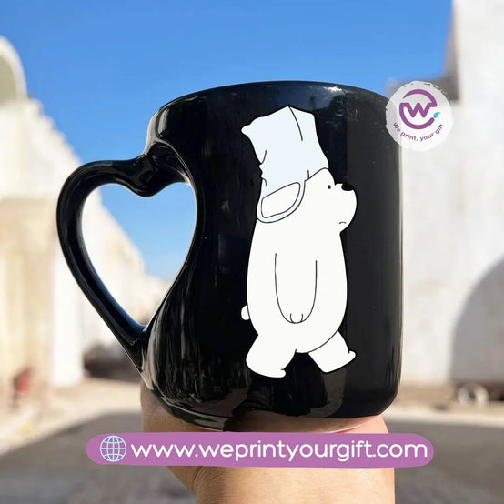 Black Heart Handle Mug-3 bears - WE PRINT