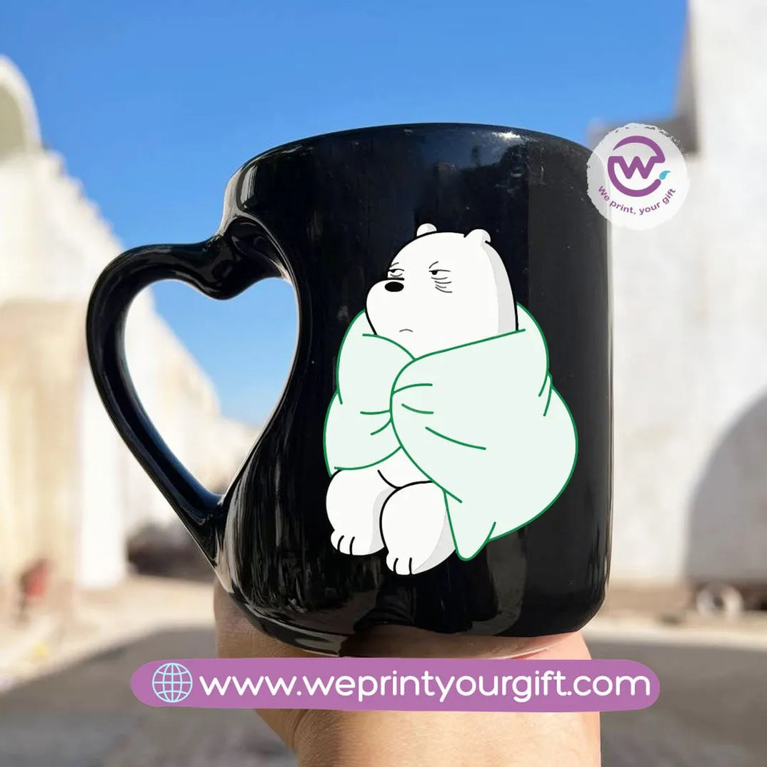 Black Heart Handle Mug-3 bears - WE PRINT