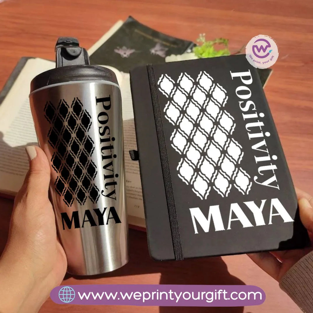 Black Office set (Starbucks Conical Mug + Rubber Notebook) -Names - WE PRINT