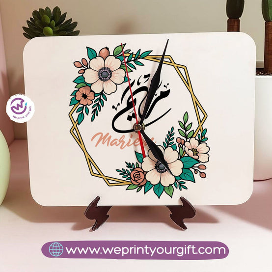 Personalized Wooden Clock with Floral Name Design
