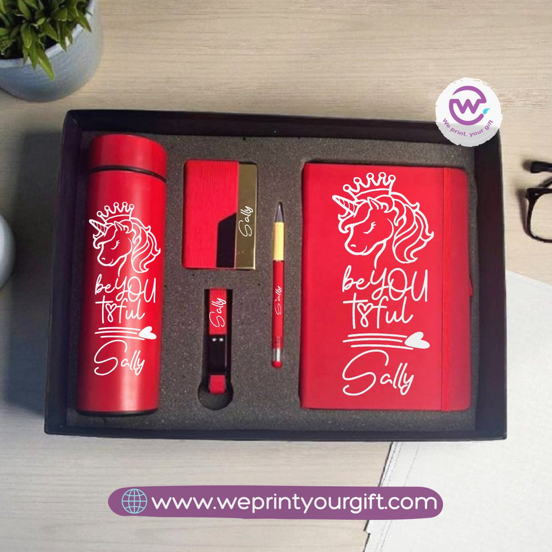 Unicorn Personalized 5-Piece Gift Box – Custom Name Luxury Set with Digital Thermos & Notebook