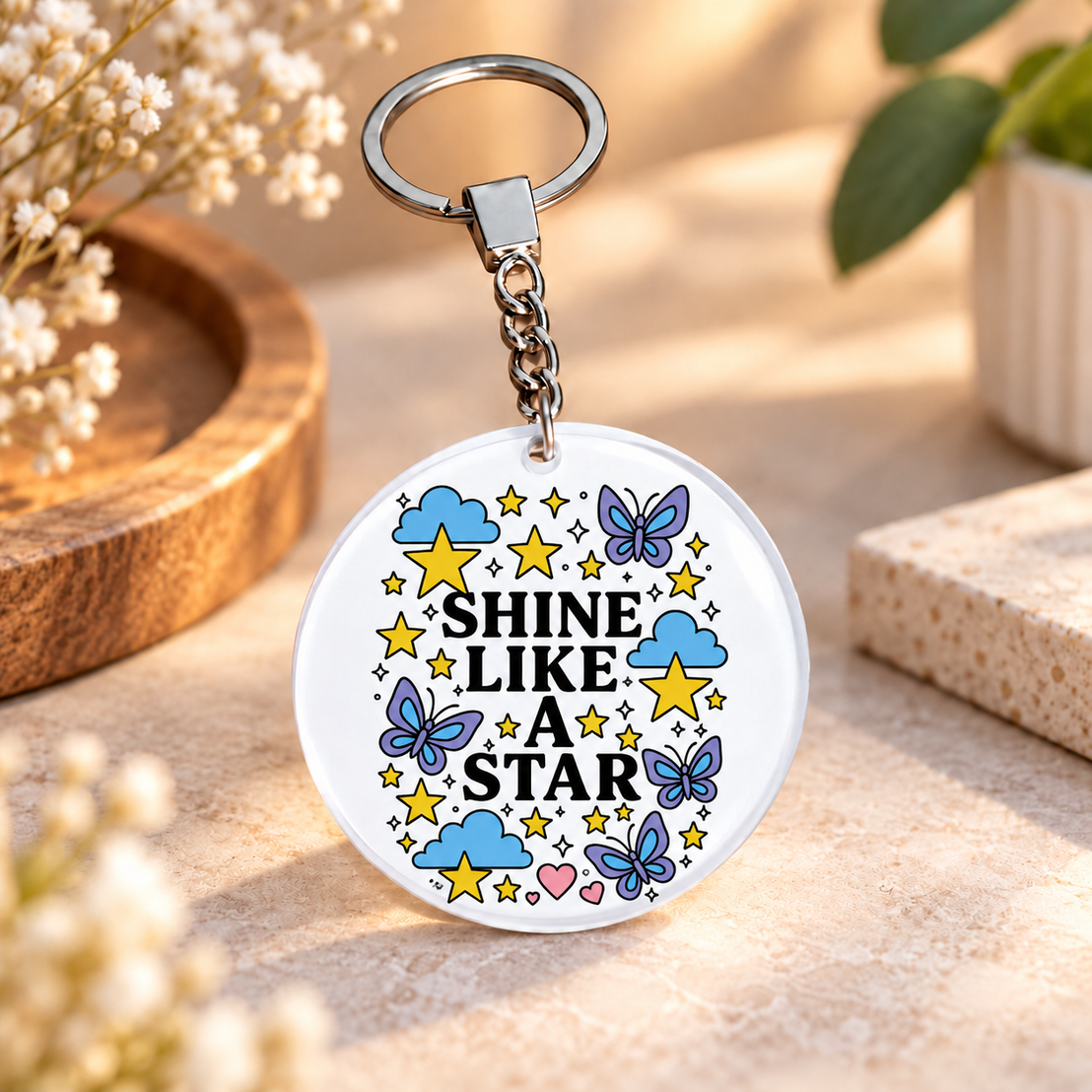 Motivational Icons Clear Acrylic Keychain | Single-Sided Print (Round / Rectangle)