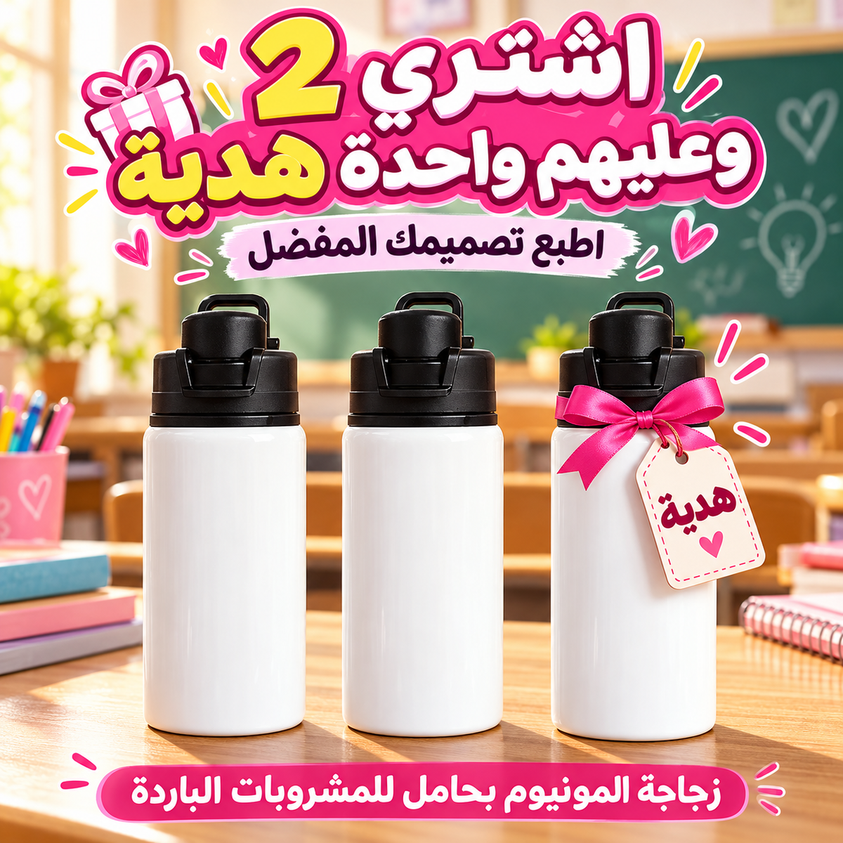 Aluminum Water Bottle with Lid and Handle - Buy 2 Get 1 Free