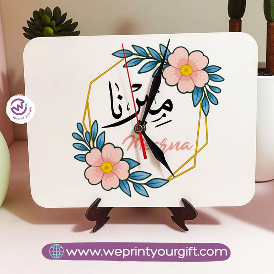 Personalized Wooden Clock with Floral Name Design