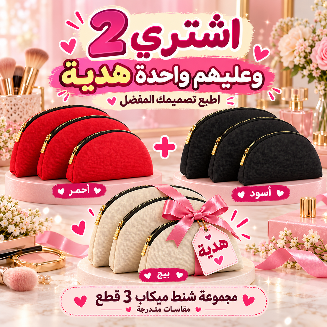 Custom 3-Piece Makeup Pouch Set - Buy 2 Get 1 Free