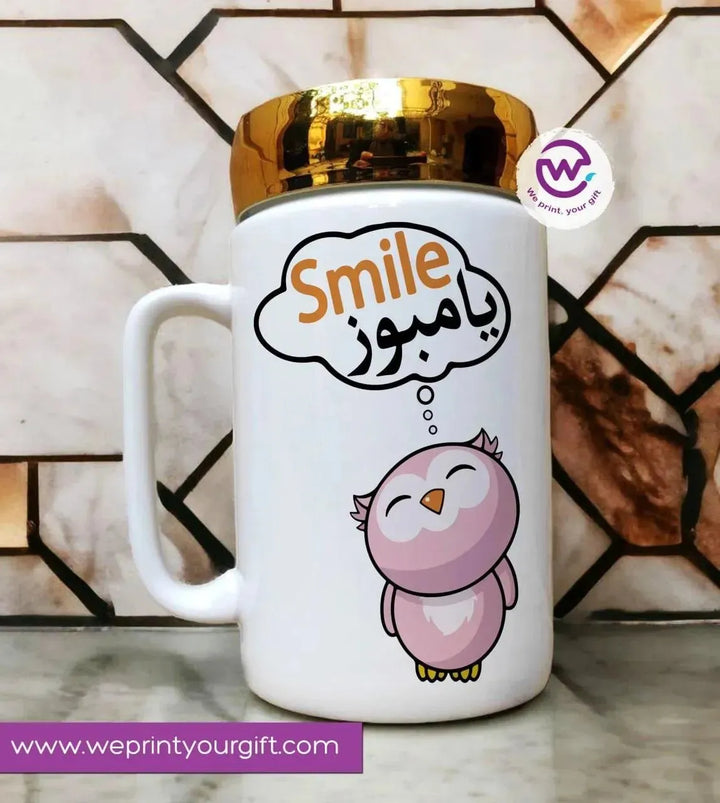 Ceramic Mug With Mirror Lid - Owl - WE PRINT