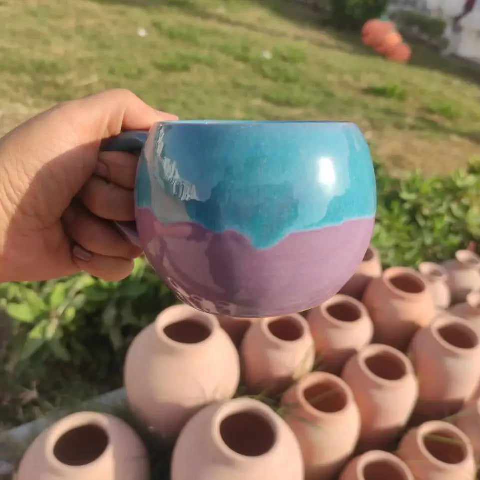 Turquoise & Purple Handmade Pottery Mug – 350 ml - Customization Options - WE PRINT