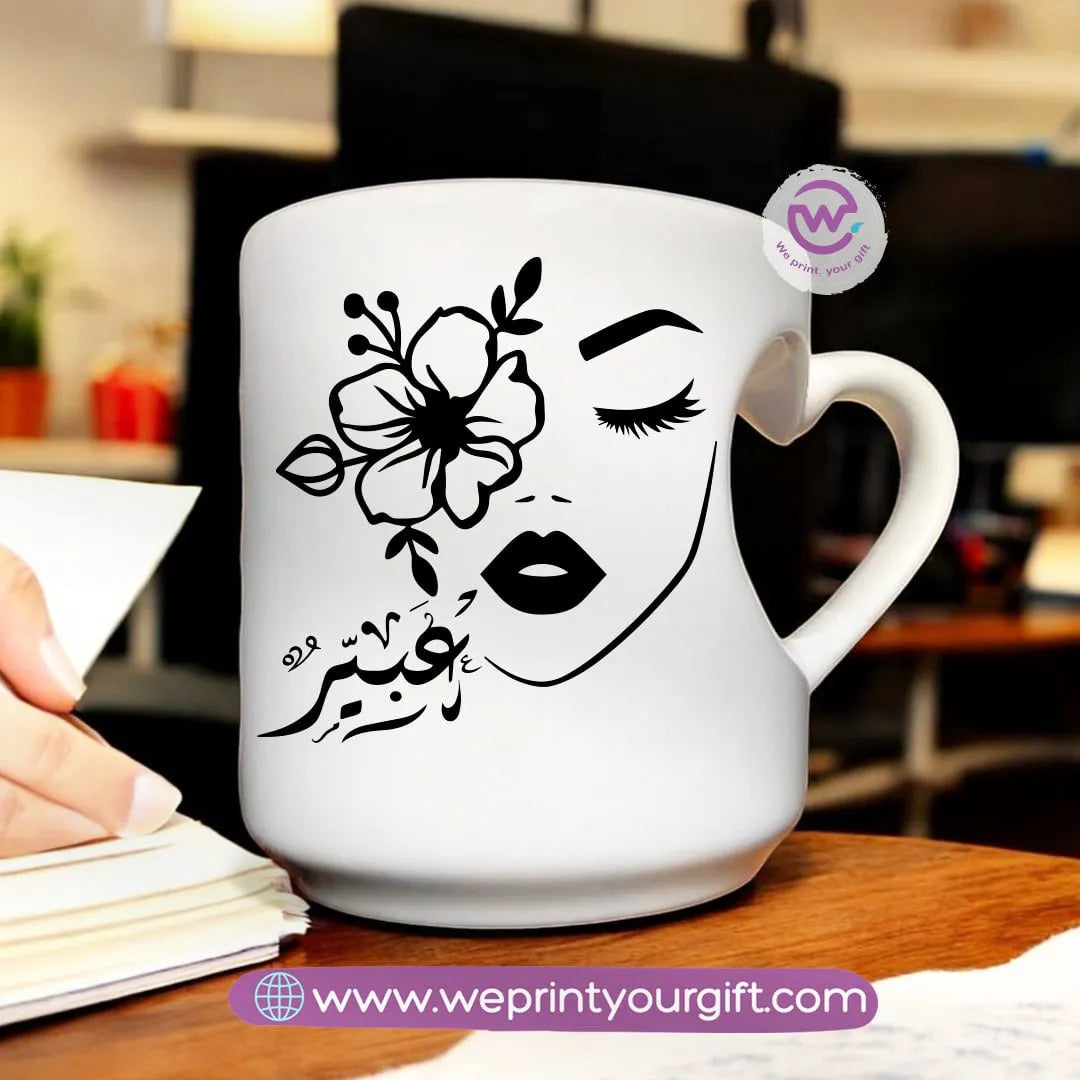 Custom mug- Heart handle mug- Names - WE PRINT