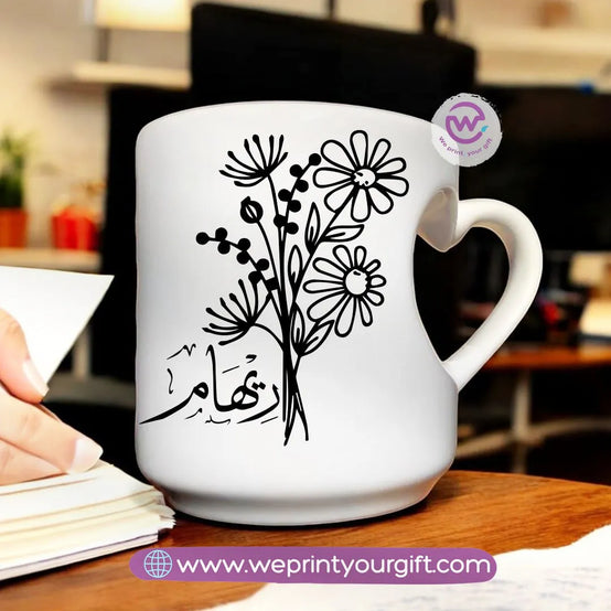 Custom mug- Heart handle mug- Names - WE PRINT