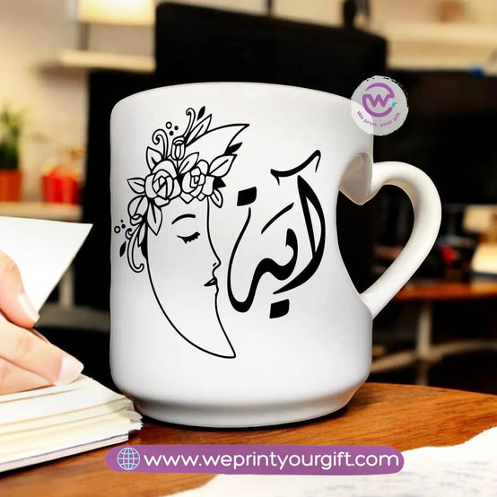 Custom mug- Heart handle mug- Names - WE PRINT