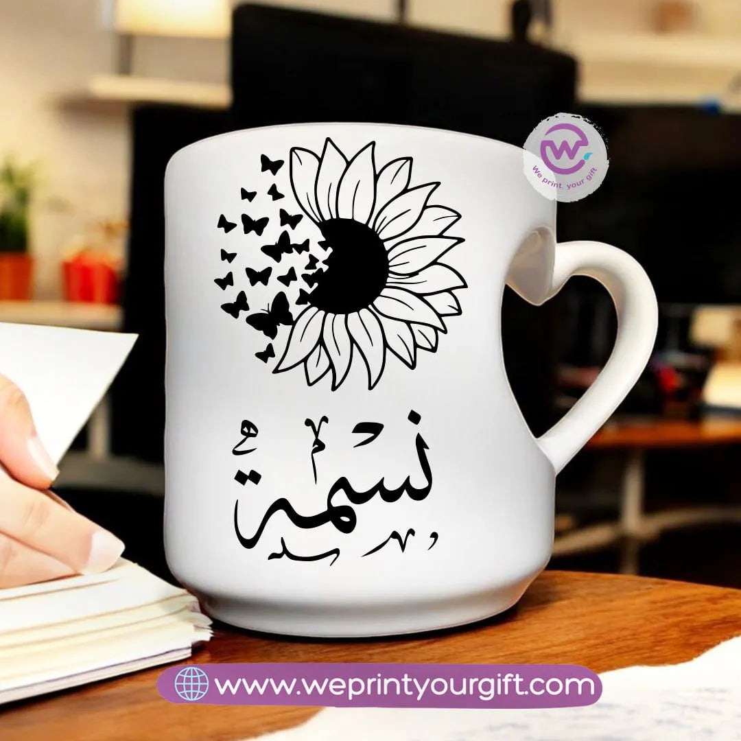 Custom mug- Heart handle mug- Names - WE PRINT