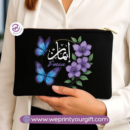 Personalized Floral Name Makeup Bag & Pencil Case – Elegant Cotton Pouch