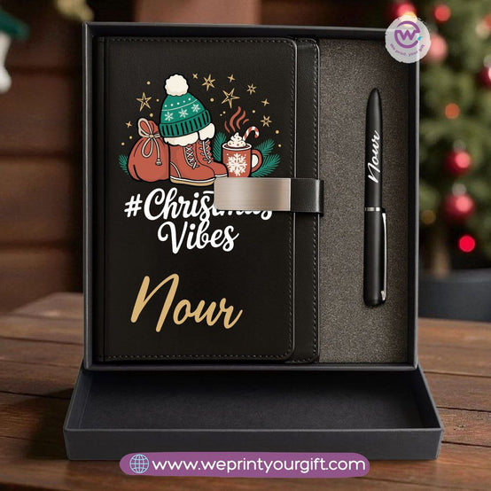 Christmas Leather Gift Box – Personalized Notebook & Engraved Pen