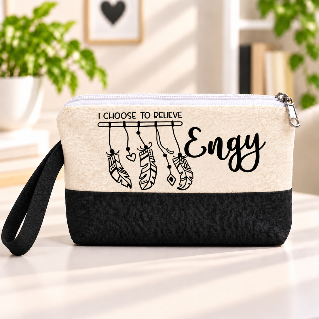 Minimalist One Line Art Two-Tone Canvas Pencil Case & Makeup Pouch | With Side Handle