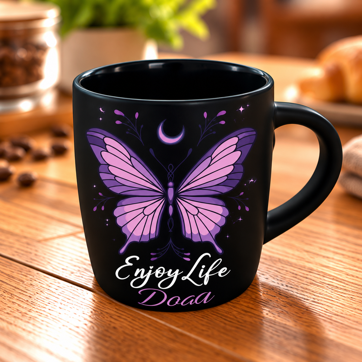 Motivational Purple-Themed Matte Black Espresso Cup – Raised UV Print