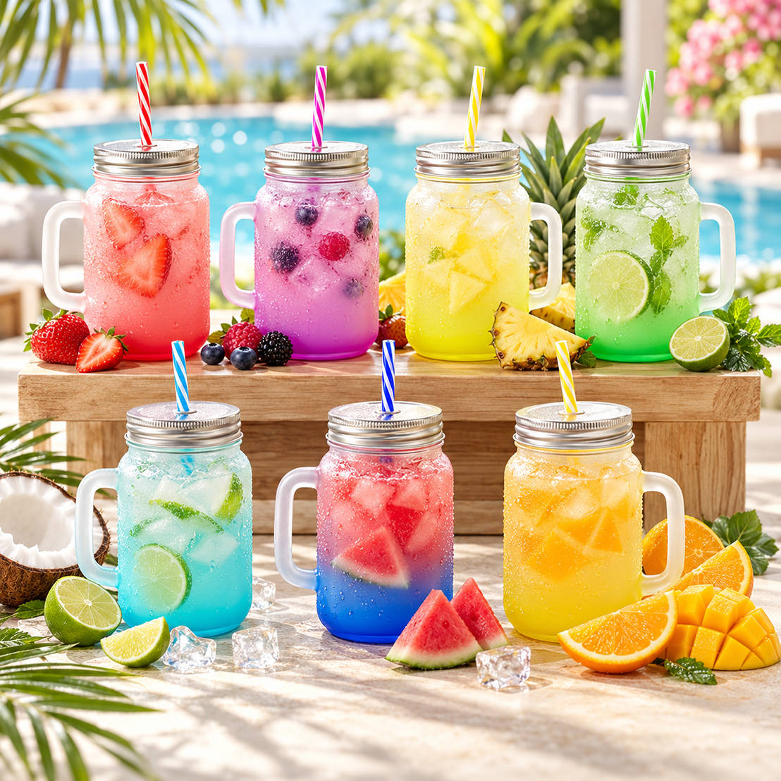 Gradient Glass Mug with Aluminum Lid & Straw - Customization Options