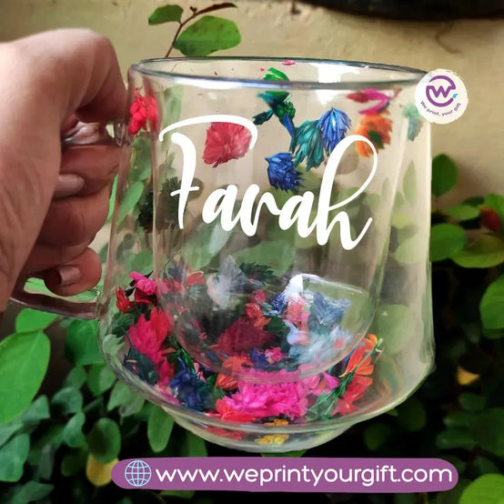 Double Wall Glass Cup with Dry Flowers - WE PRINT