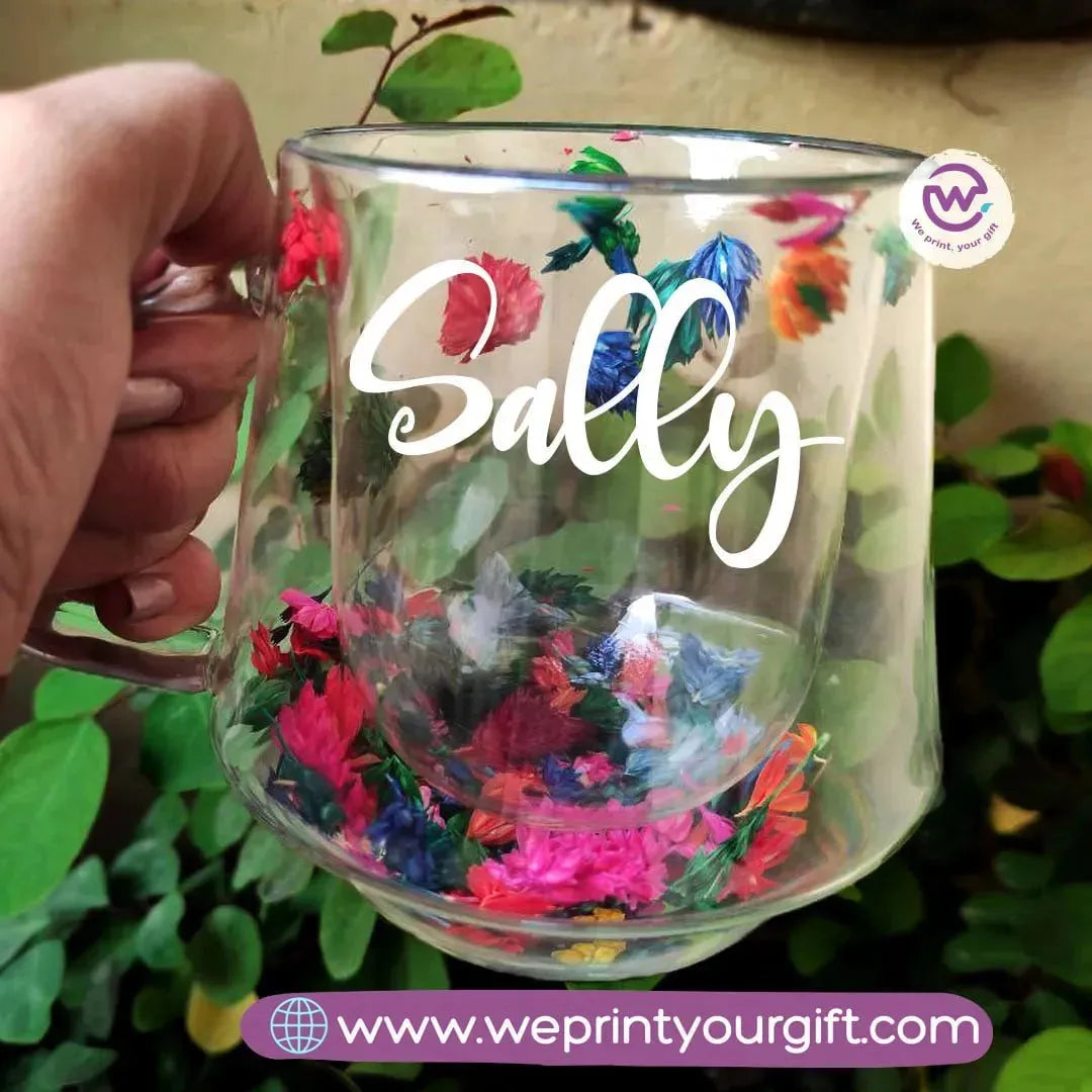 Double Wall Glass Cup with Dry Flowers - WE PRINT