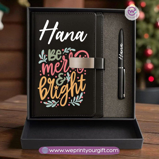 Christmas Leather Gift Box – Personalized Notebook & Engraved Pen