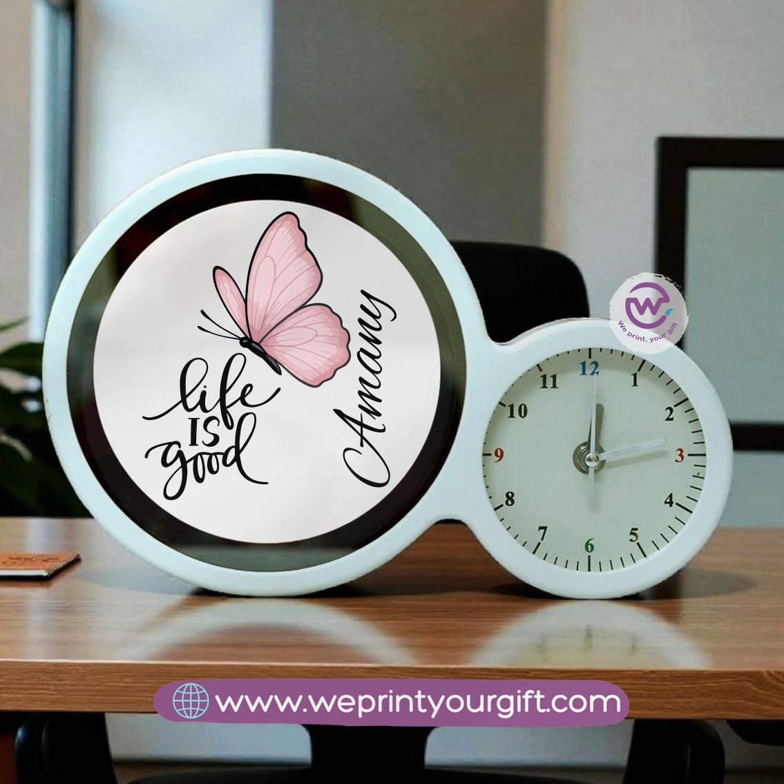 Round Magic Mirror with Clock – Motivational Digital Art Edition