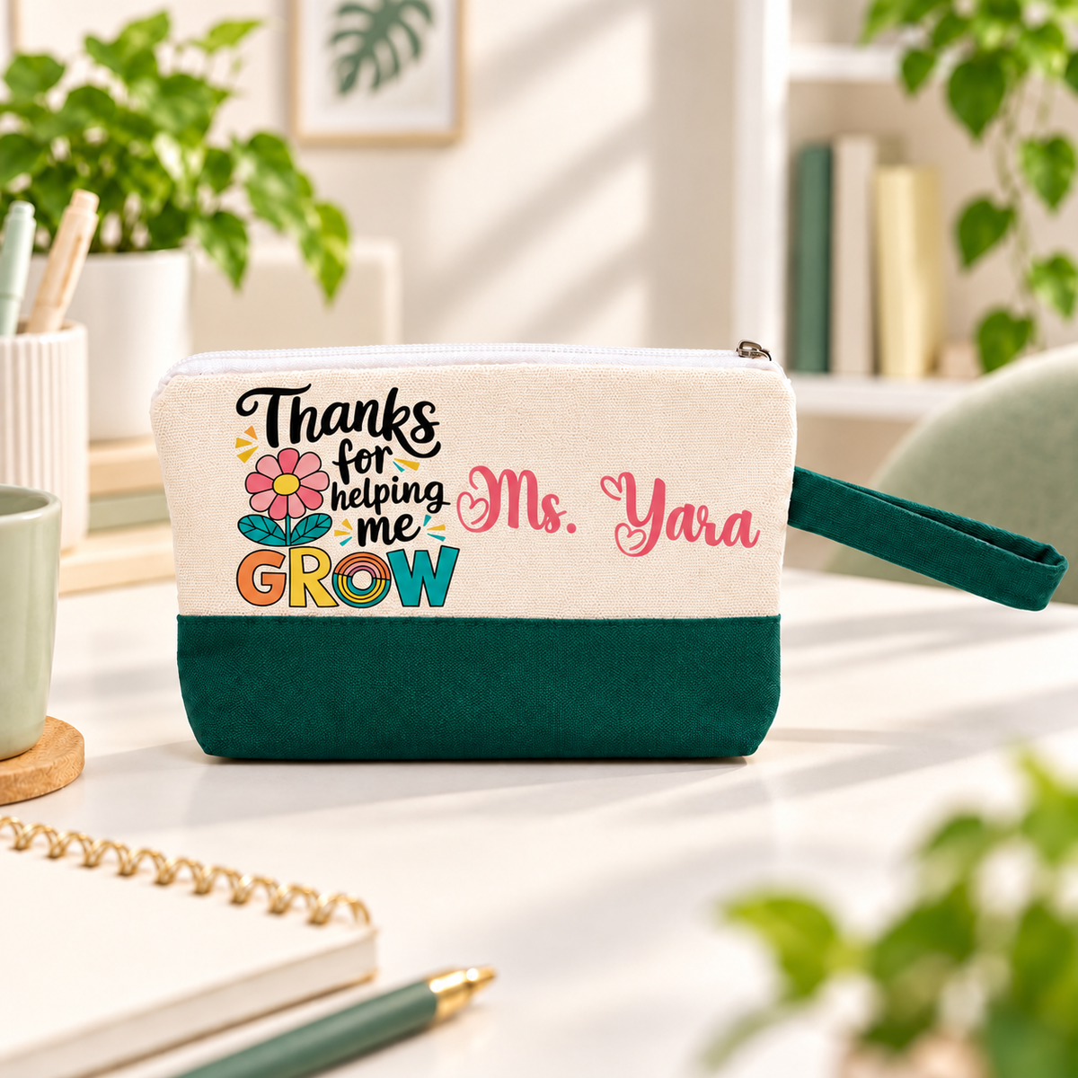 Teacher Appreciation Canvas Pouch | Two-Tone Pencil Case with Side Handle