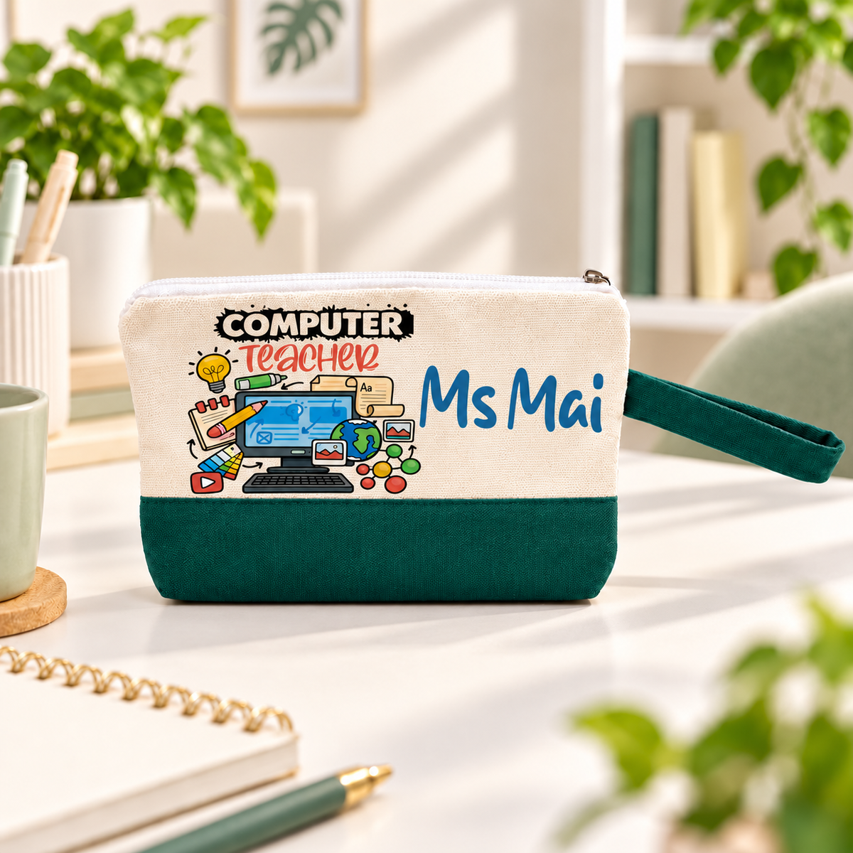 Teacher Appreciation Canvas Pouch | Two-Tone Pencil Case with Side Handle