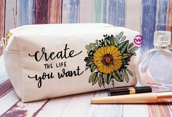 Fabric Boxy Pouch Makeup - Sunflower A - WE PRINT