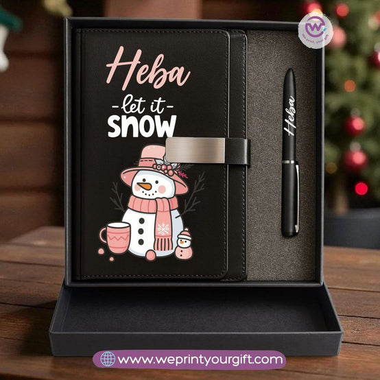 Christmas Leather Gift Box – Personalized Notebook & Engraved Pen
