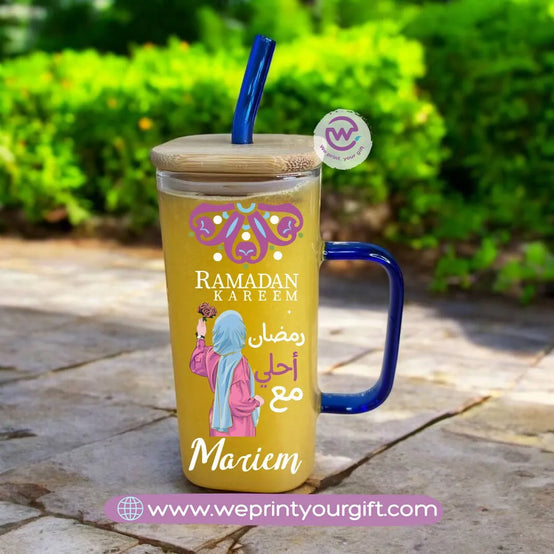 Glass Mug with Straw- Ramadan - WE PRINT