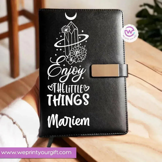 Leather Notebook with Magnetic clip-line art - WE PRINT