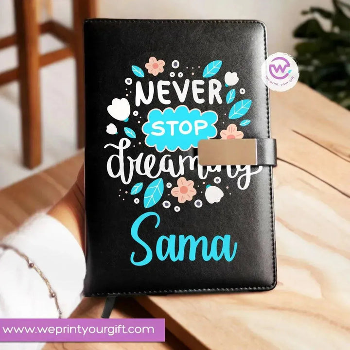 Leather Notebook with Magnetic clip- Motivational-A - WE PRINT