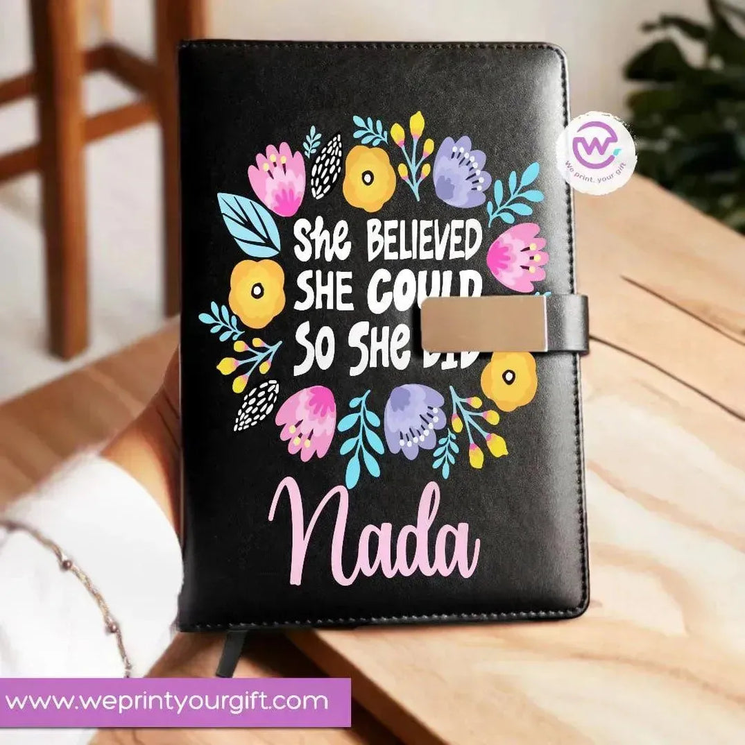 Leather Notebook with Magnetic clip- Motivational-A - WE PRINT