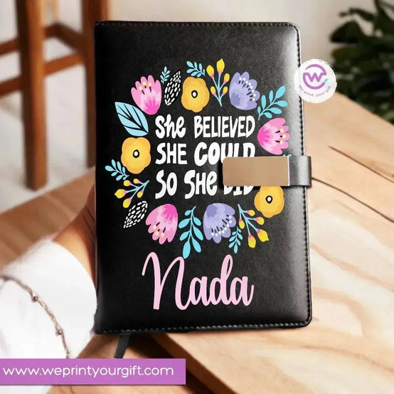 Leather Notebook with Magnetic clip- Motivational-A - WE PRINT