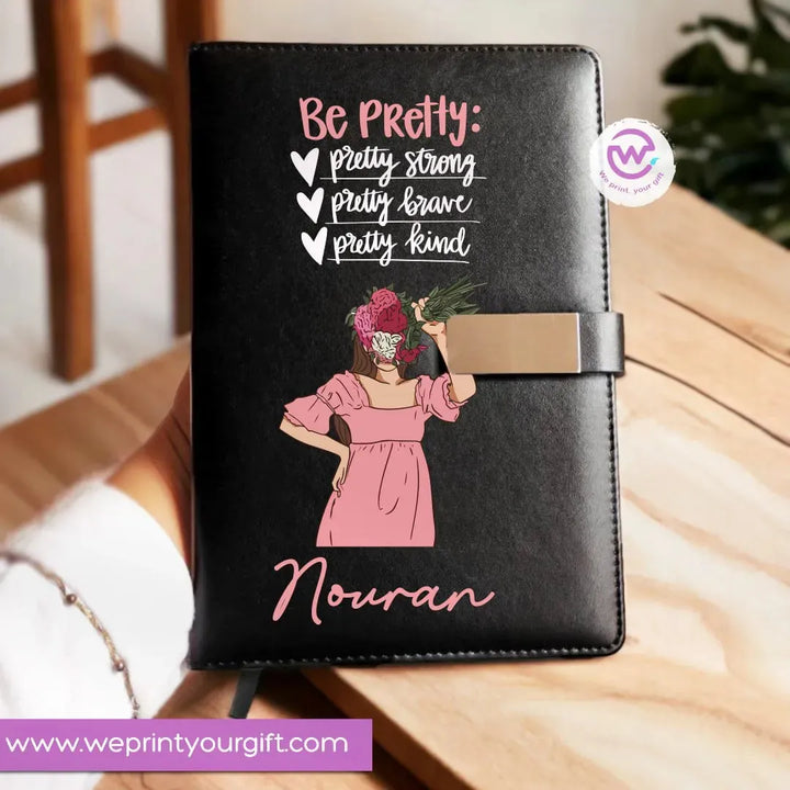 Leather Notebook with Magnetic clip-Motivational EN quotes - WE PRINT