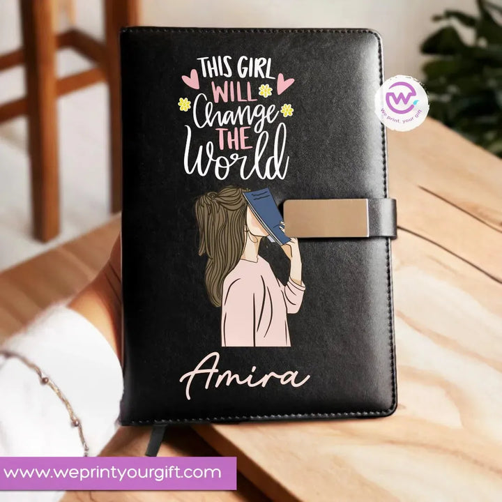 Leather Notebook with Magnetic clip-Motivational EN quotes - WE PRINT