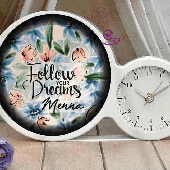 Lighting Mirror With Clock - Names - WE PRINT
