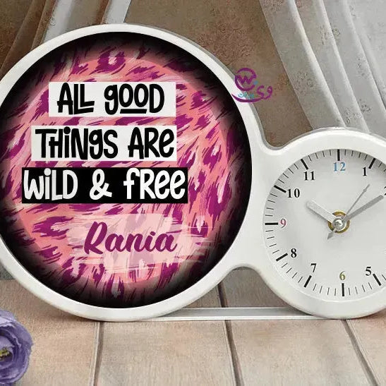 Lighting Mirror With Clock - Names - WE PRINT