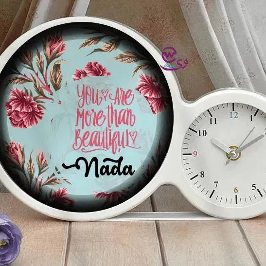 Lighting Mirror With Clock - Names - WE PRINT